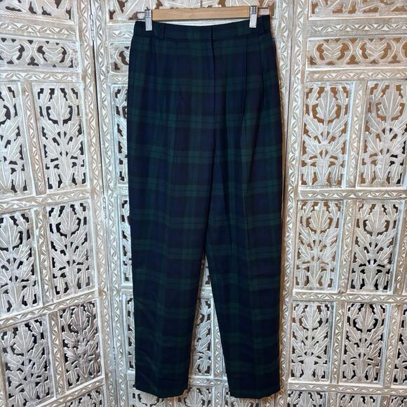 Vintage Woodstock Plaid Wool Pants Punk Green Navy Preppy Festive Tartan SZ 6 - Picture 1 of 12